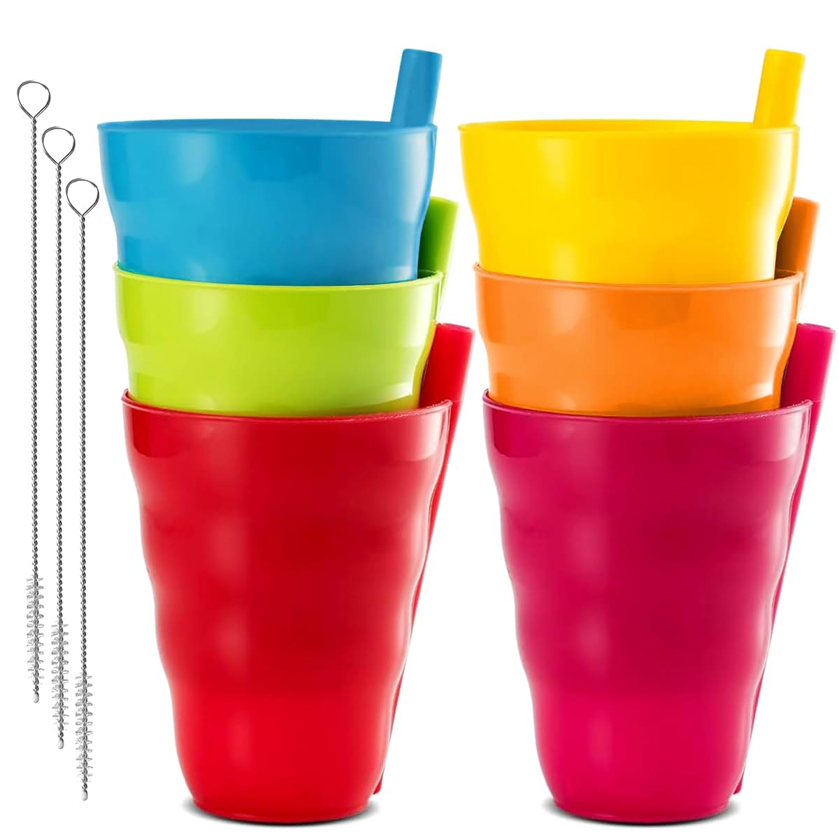 PLASKIDY Kids Cups With Straw - Set Of 6 Toddler Cups 10 Oz