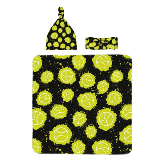 Midaivu Tennis Swaddle Blanket for Newborns Baby Swaddle with Headband and Matching Hat Set New Born Coming Home Outfit