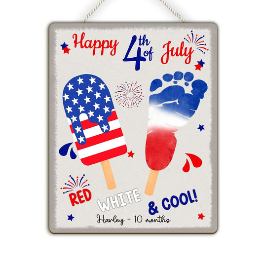 BEETHIS Custom DIY Baby First Independence Day Footprint Wooden Hanging Sign My 1st 4th of July Day Gifts Memorial
