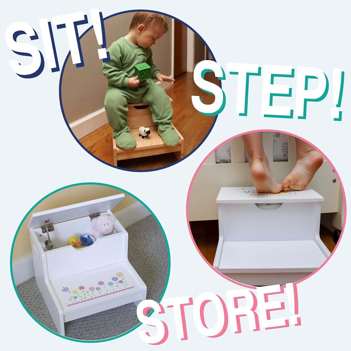 My Bambino Personalized Kids Step Stool | Boys Storage Step Stool (Western) | Custom Name Toddler Bathroom & Kitchen (photo 3)