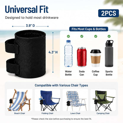 SHINETEC Camping Chair Cup Holder, Universal Side Drink Holder for Folding Chairs