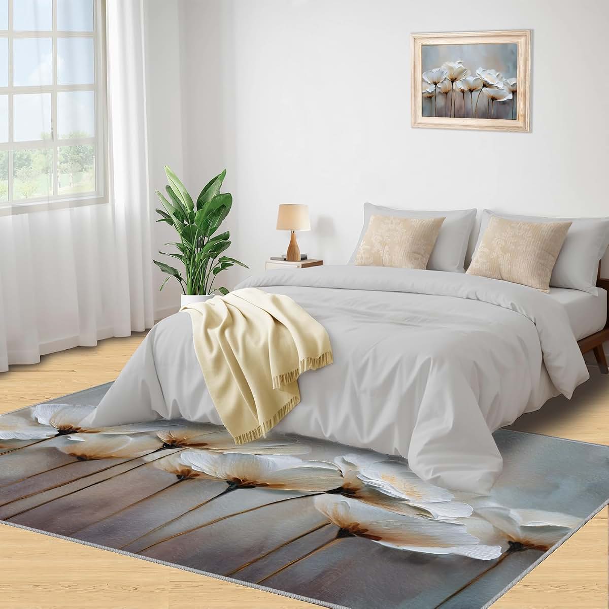 Hygiuid Floral Relief Area Rug 5x6 Low Pile Rectangular Rug (photo 4)