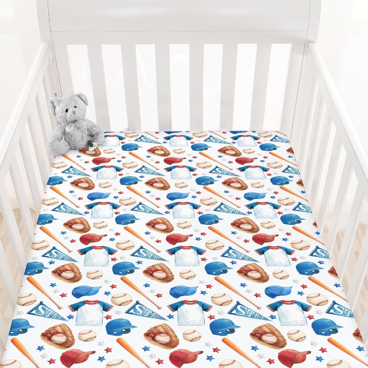 Cstdyfrv Baseball Sport Baby Crib Sheets Baseball Hat Toddler Bedding Bed Sheets Sports Lovers Gift Fitted Crib (photo 3)