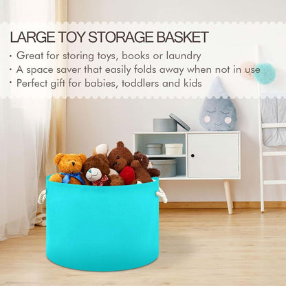 UMIRIKO Canvas Baby Laundry Basket, Round Toy Storage Bin with Handle
