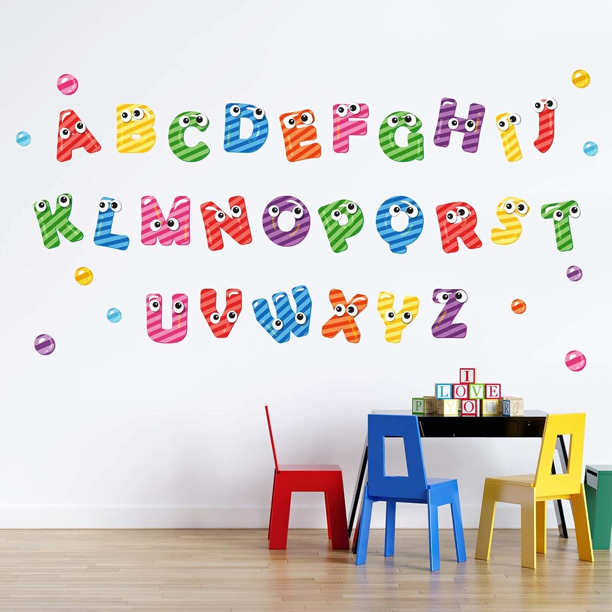 Rooms and Stickers Large Alphabet Wall Decal, 37pcs Multicolored ABC Peel & Stick