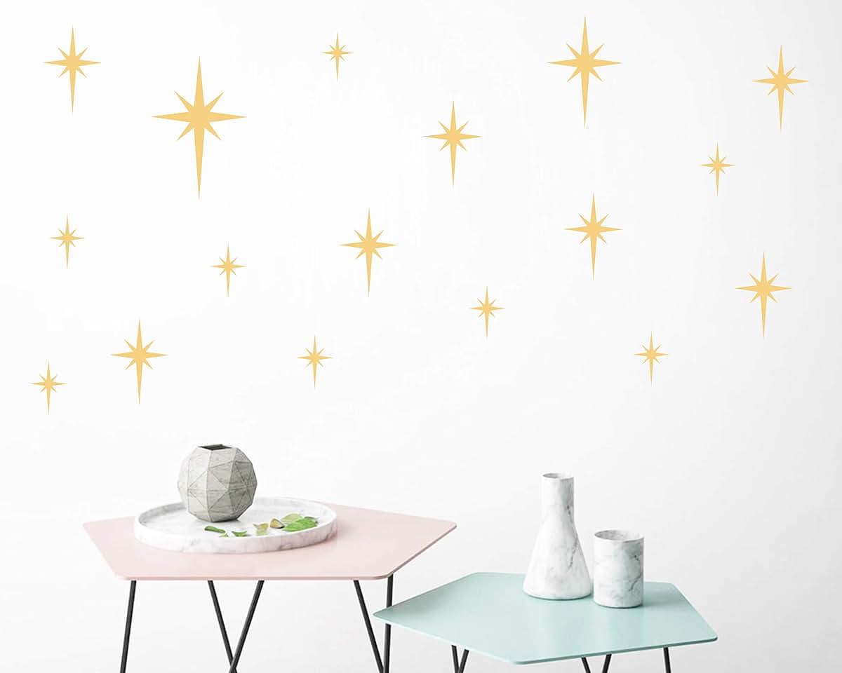 GESTYZ Retro Star Vinyl Wall Decals Matte Gold Nursery Decor