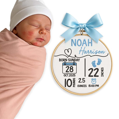 Chikky Personalized Baby Name Sign Newborn Baby Embroidery Hoop with Bows Welcome Baby Announcement Sign Baby Hospital