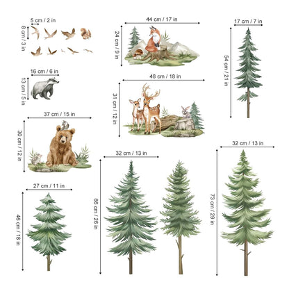 Wondever Forest Animal Mural Wall Decals for Nursery and Playroom Decor