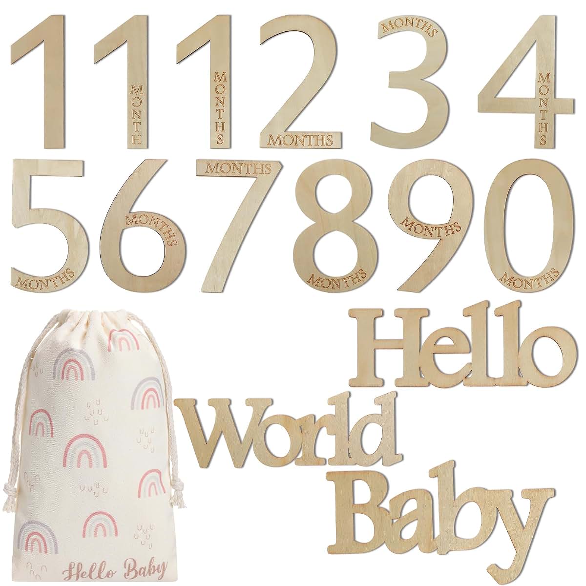 Milestone Baby Photo Props Set | Wooden Monthly Card Numbers for Announcements
