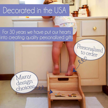 My Bambino Personalized Kids Step Stool | Espresso Step Stool (Train) | Custom Name Toddler Bathroom & Kitchen Helper (photo 3)