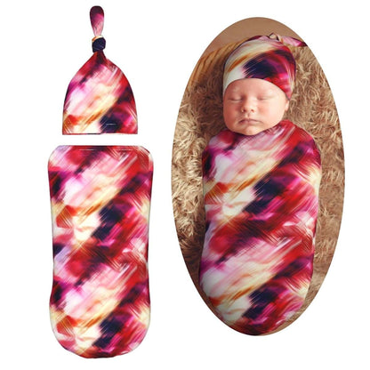 Muishi Soft Watercolor Pattern Newborn Swaddle Blankets Hat Set