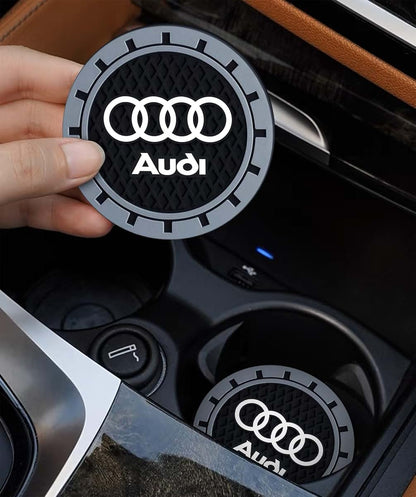 Audi Car Cup Holder Coaster Silicone with Crystal Rhinestones, 2.76 Inch, 2 Pack, Grey