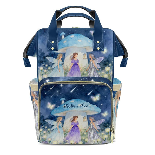 LiSoAkWE Personalized Large Capacity Diaper Bags,CustomWatercolor Night Fairy Mushrooms Name Backpack Casual Daypack