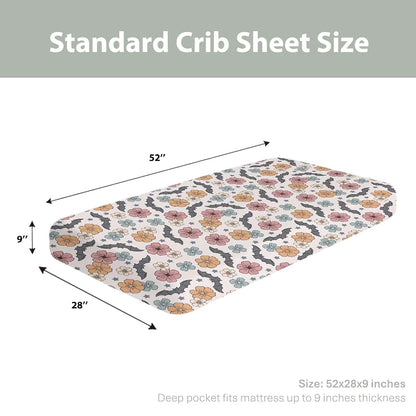 Boho Floral Bats Fitted Crib Sheets for Standard & Toddler Mattresses