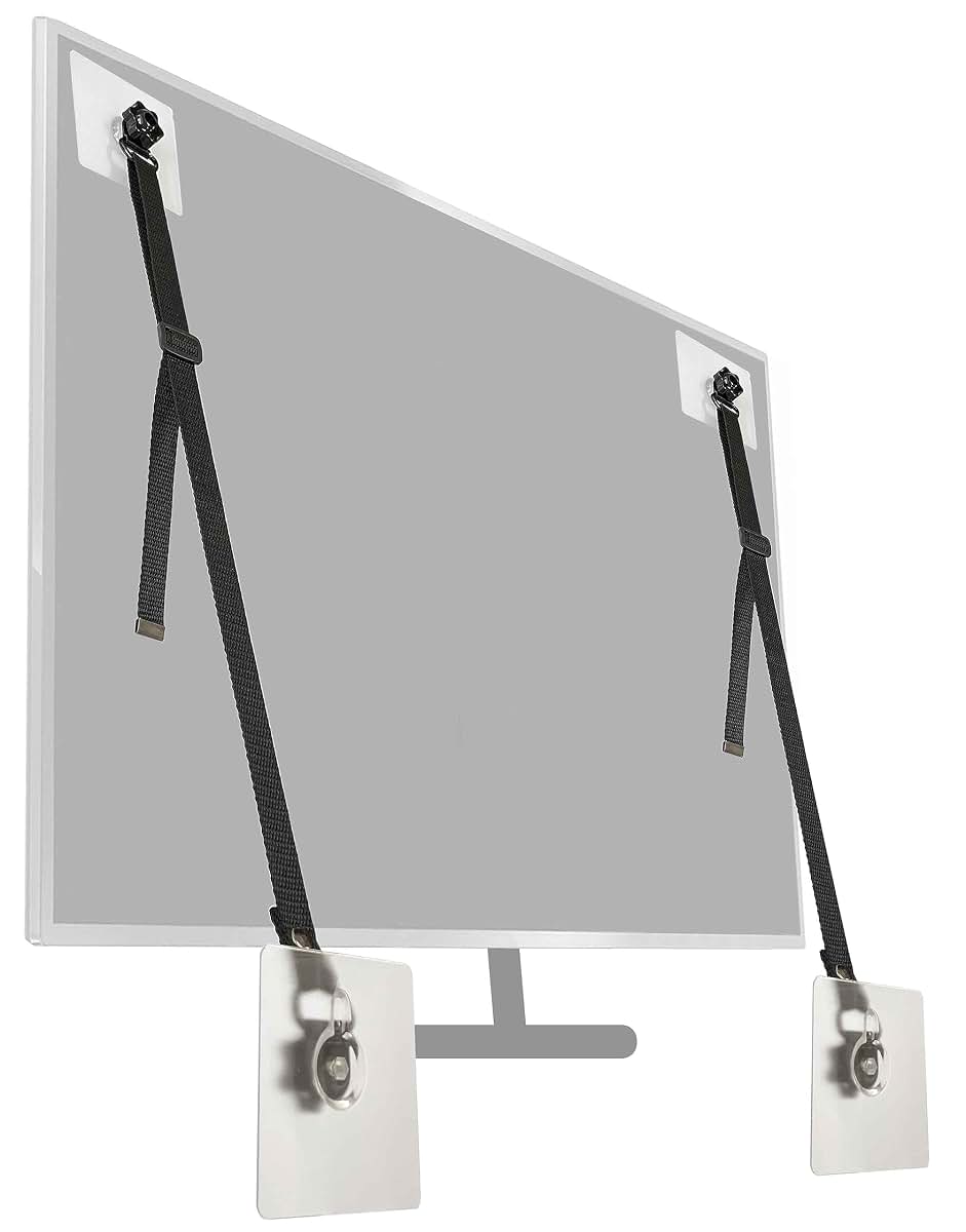 6 Pcs No-Drill Flat Screen TV Safety Straps, Adhesive and Adjustable Anti-Tip Furniture Anchor Kit for Baby Proofing