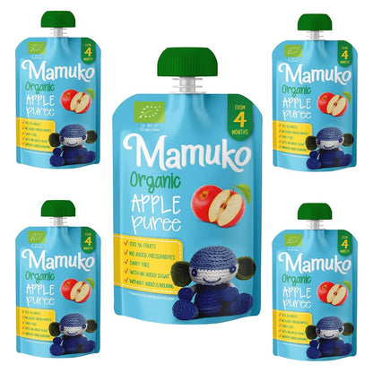 Mamuko Organic Apple Puree, 5-Pack Fruit Pouches For Babies 4+ Months