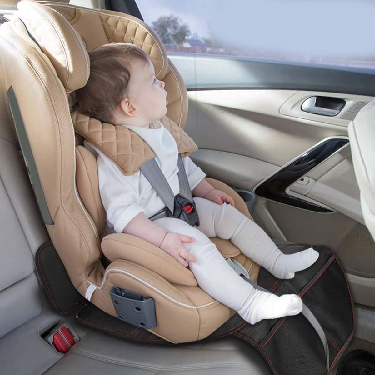 Muloo Car Seat Cover - Children Safety Seat Protector, Pet Dirt Kick Mat-Organizer, Black