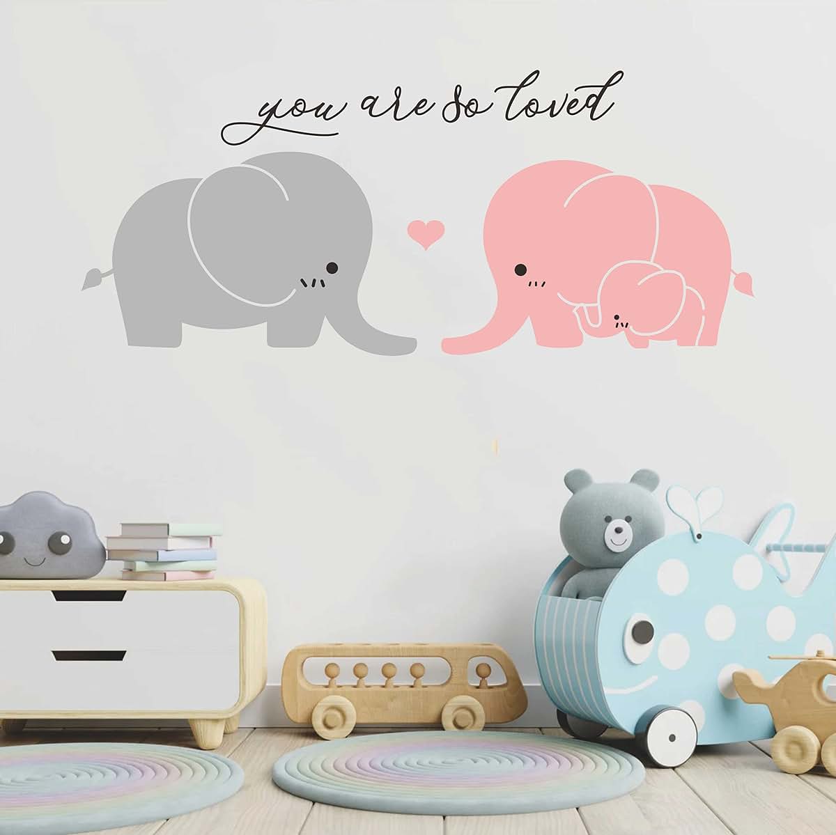 BabyOneStop Elephant Wall Decal Nursery Wall Stickers Pink Gray Matte Vinyl
