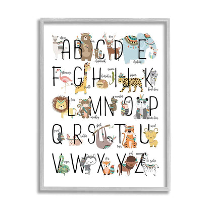 Stupell Industries Boho Animals Alphabet Kids Framed Giclée Print 11x14 Inch Ready to Hang Made in USA