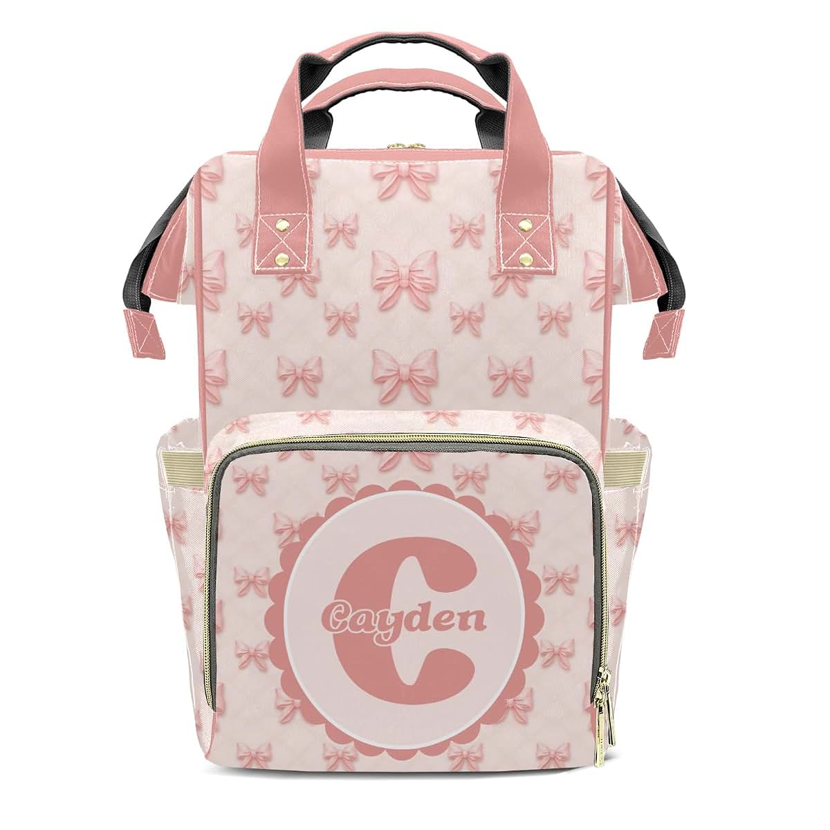 YallLocoMo Personalized Diaper Bag Backpack With Watercolor Pink Bow
