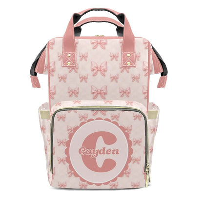YallLocoMo Personalized Diaper Bag Backpack With Watercolor Pink Bow