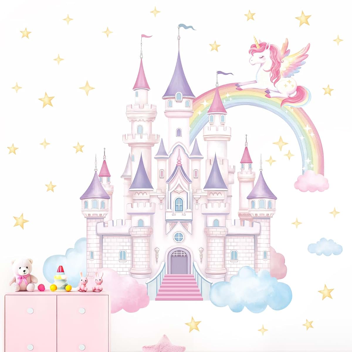 SHUCHING Princess Castle and Unicorn Wall Decal for Nursery