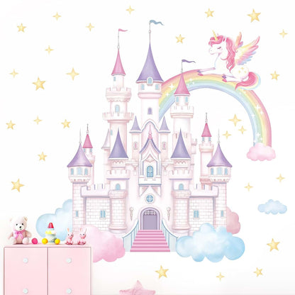 SHUCHING Princess Castle and Unicorn Wall Decal for Nursery
