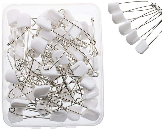 NAZHPO White Plastic Head Safety Pins for Cloth Diapers and Crafts - 50 Count