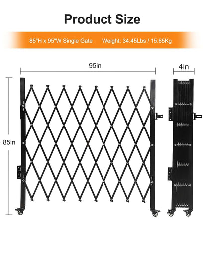 EcoExplorer Single Folding Security Gate, 85" H x 95" W Black Expanding Barrier (photo 2)