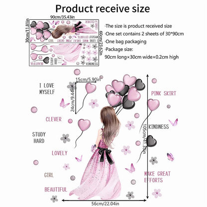 Sacinora Pink And Black Heart Balloon Wall Decals For Nursery