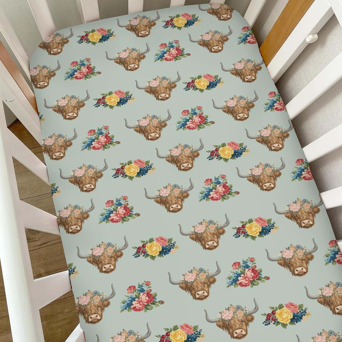 Selgkds Cowgirl Highland Cow Flowers Baby Crib Sheets