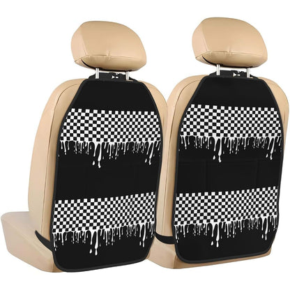 Vendhui Black White Checkered Car Seat Back Kick Protectors, 2 Pack
