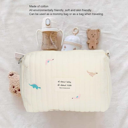 Jopwkuin Diaper Bag Pouch Organizer for Travel, Cotton Dinosaur Embroidery
