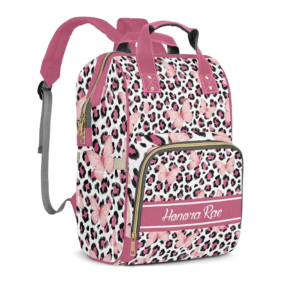 Joyestore Leopard Butterfly Print Custom Diaper Backpack Mom Baby Bag Parent Gift (photo 2)
