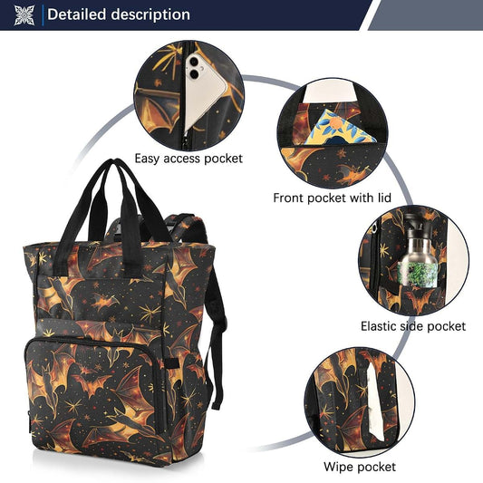 Senya Diaper Bag Backpack, Bat Stars Halloween Multifunction Travel Bag