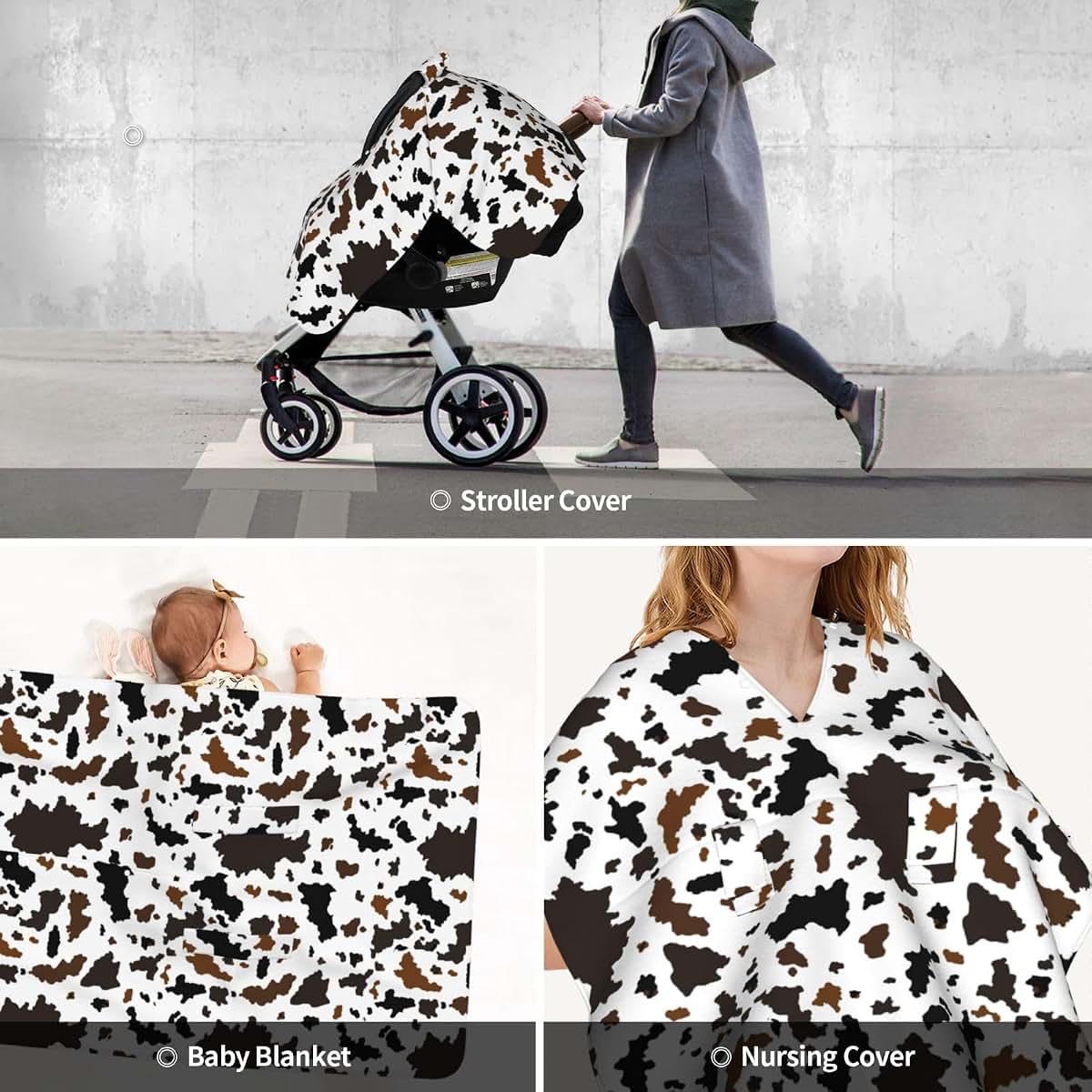 Western Cow Print Baby Car Seat Canopy Cover Multi Use Nursing Cover