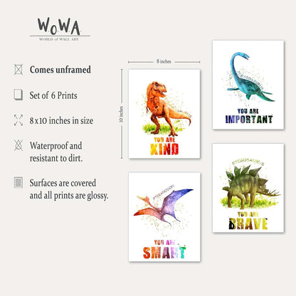 W.O.W.A World Of Wall Art Dinosaur Prints Set, 8x10 Inch Unframed