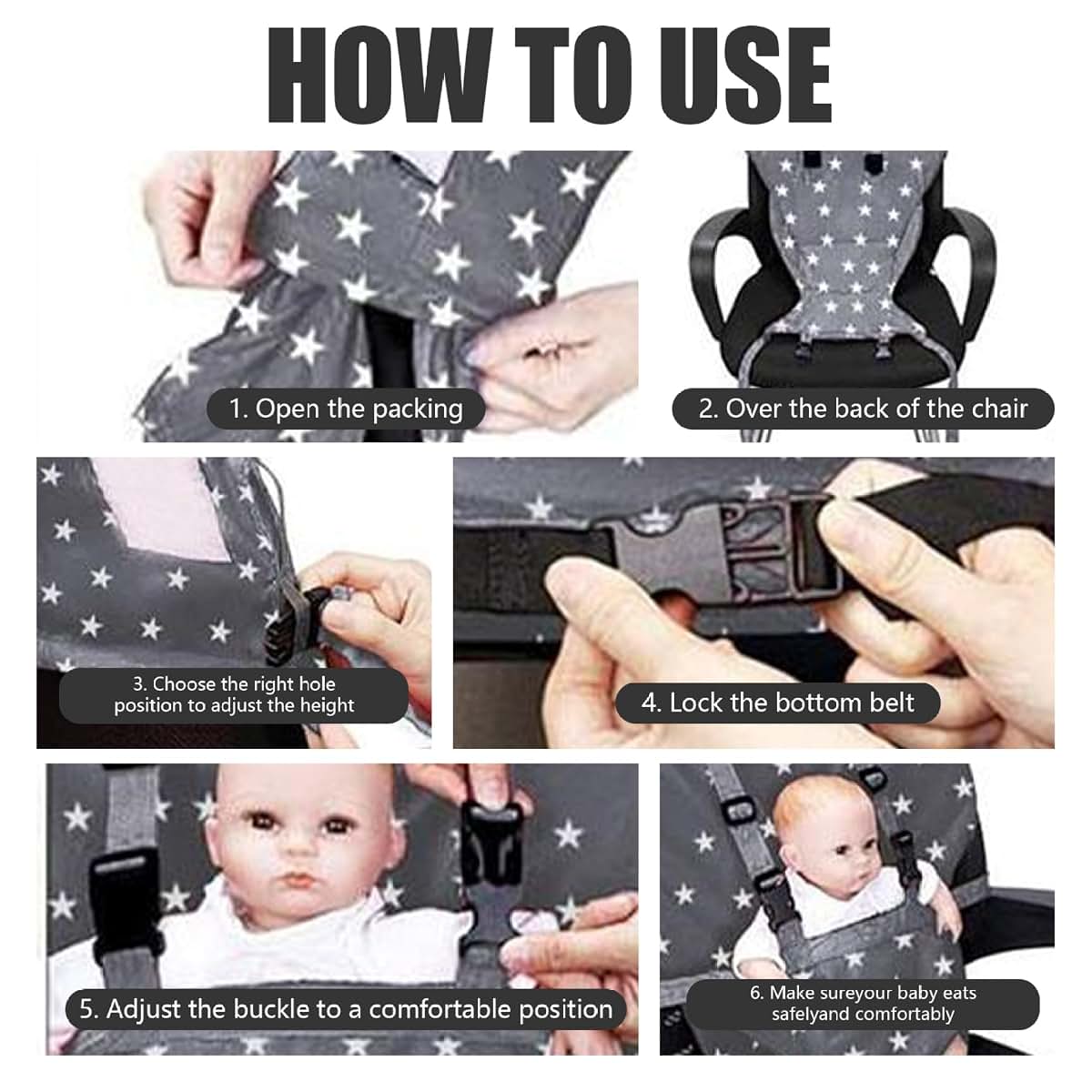 CNAFGBGG Portable High Chair with Star Pattern for Travel (photo 4)