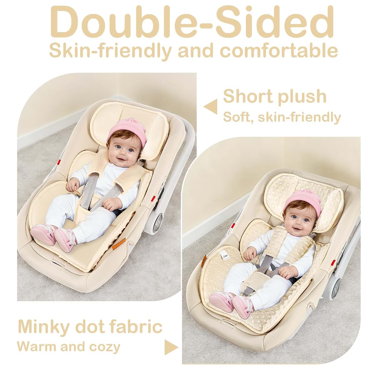 Hooyax Infant Car Seat Insert with Ultra-Thick Head Support and Dual-Side Cushion Set