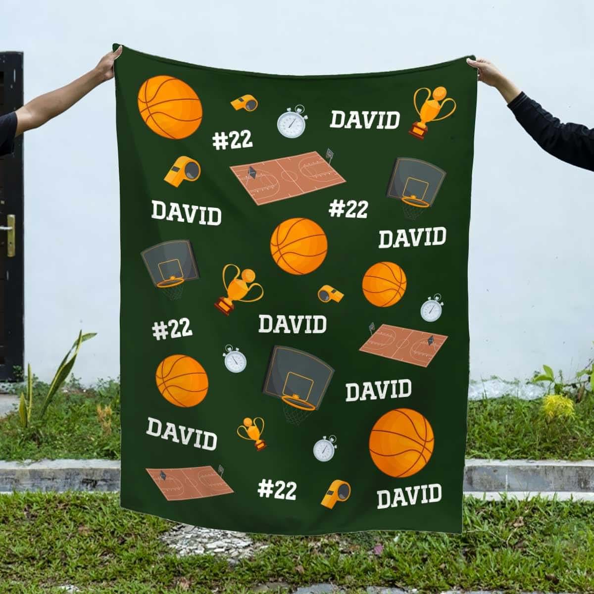 L&NG Baby Blanket Personalized with Name, Custom Basketball Blanket with Name, Basketball Blankets for Kids Adults (photo 4)