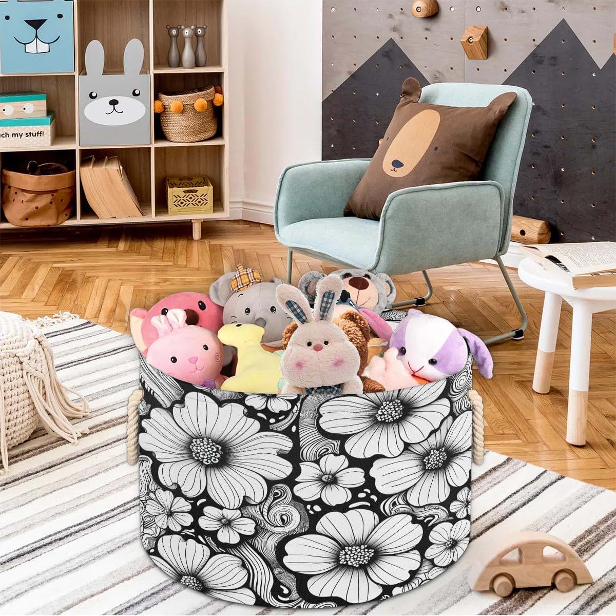 Gumuslen Black White Daisy Storage Basket Bin