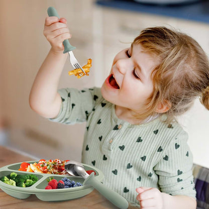 Eascrozn 2 Pack Silicone Baby Plates with Suction and Stainless Steel Utensils