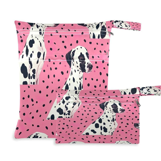 Dalmatian Dog Pattern Wet Dry Bag Set for Diaper & Travel Storage