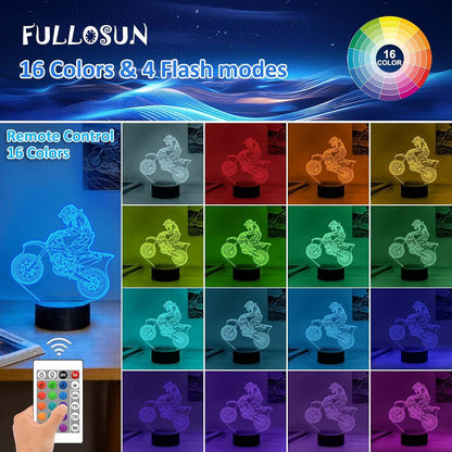 FULLOSUN Motocross 3D Night Light for Kids with Remote Control