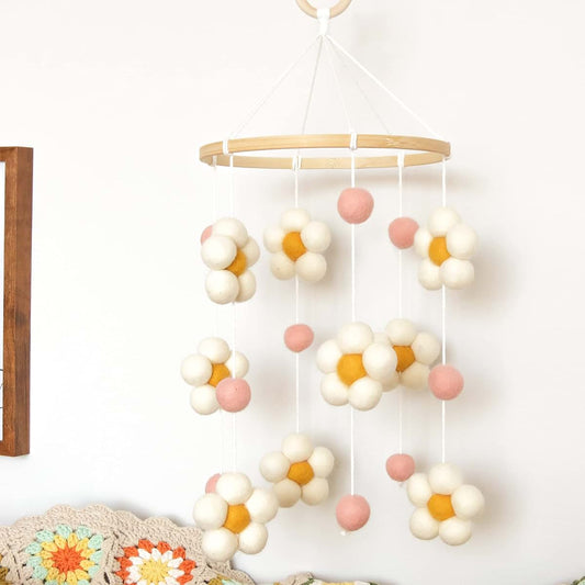 Goukurlsma Daisy Mobile For Crib With Pink Felt Flowers