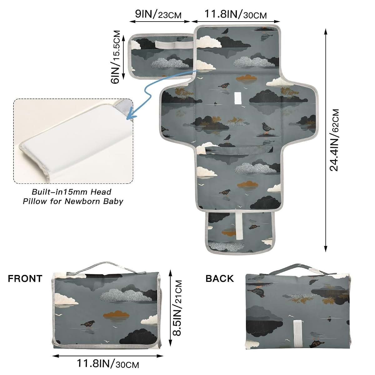 Decor Gift Reusable Baby Changing Mat With Tissue Pocket Cloud Island Gray (photo 4)