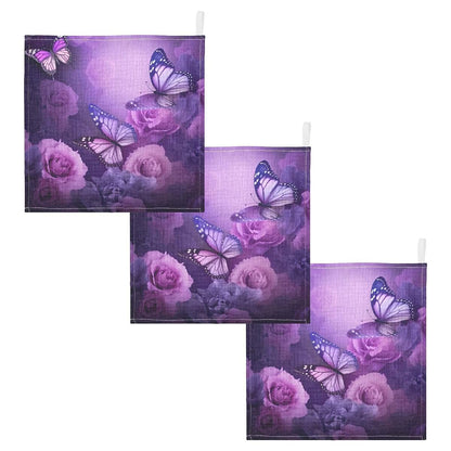 Purple Flowers and Butterfly Cotton Washcloths for Newborn Bath Time