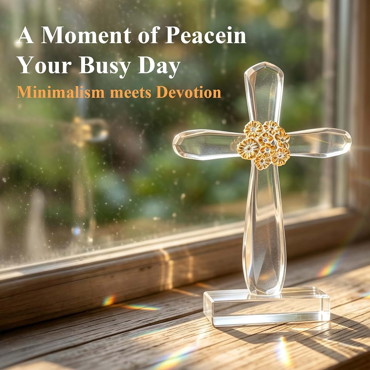 Zhao Xiang Standing Cross Decor, Clear Resin Baptism Gift