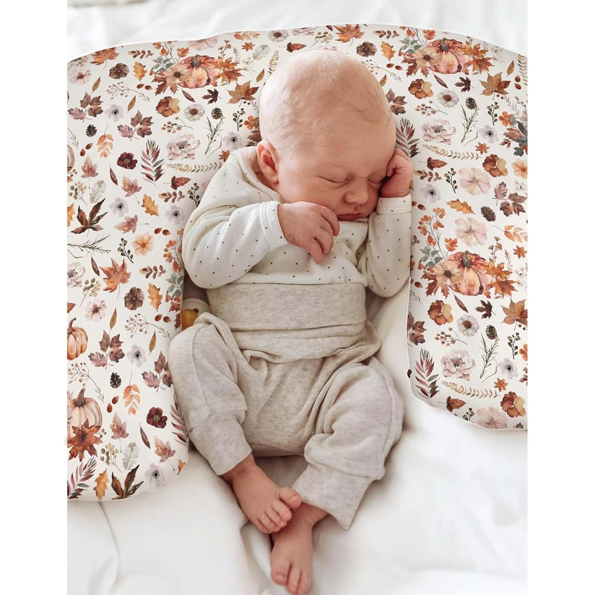 Retro Fall Pumpkins Boho Floral Leaves Nursing Pillow Covers for Baby