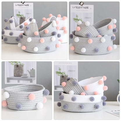 Cabilock 2 Pcs Cotton Rope Woven Storage Baskets with Handles, Grey